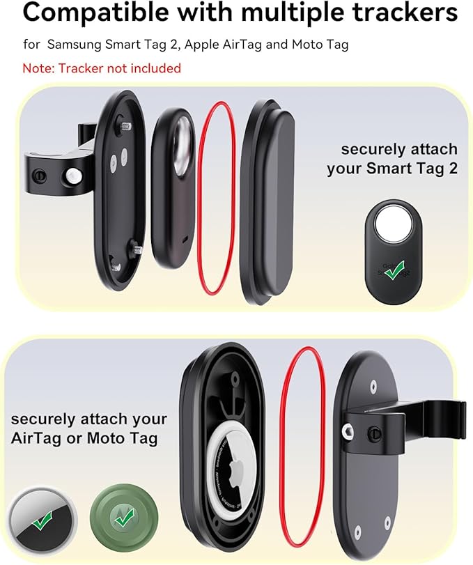DDJ Bike Mount Compatible with Samsung Smart Tag 2/Moto Tag/AirTag Case, Hidden Under Bicycle Seat, Waterproof Anti-Theft Bike GPS Tracker Mount with Tools for Mountain Bikes, Electric Bicycle
