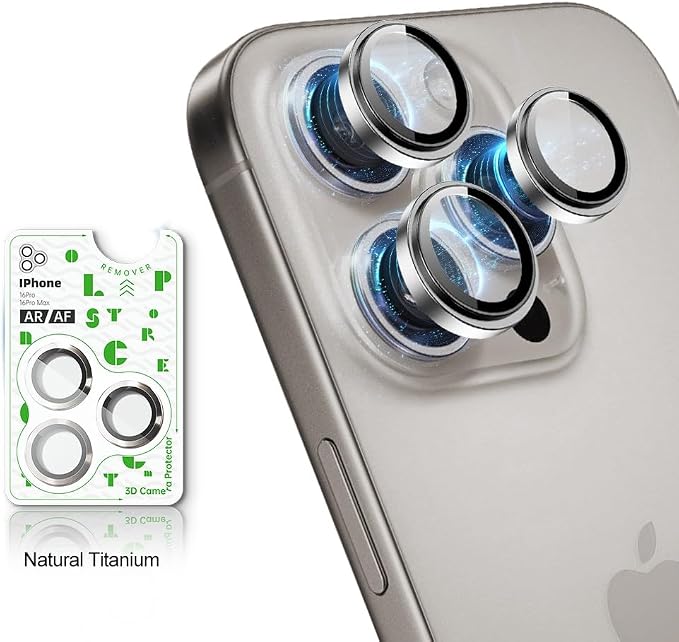 for iPhone 16 Pro/iPhone 16 Pro Max Camera Lens Protector Anti-Scratch Lens Cover, 9H+ Tempered Glass Camera Screen Protector, HD View w/Night Shoot, Shatterproof, Natural Titanium