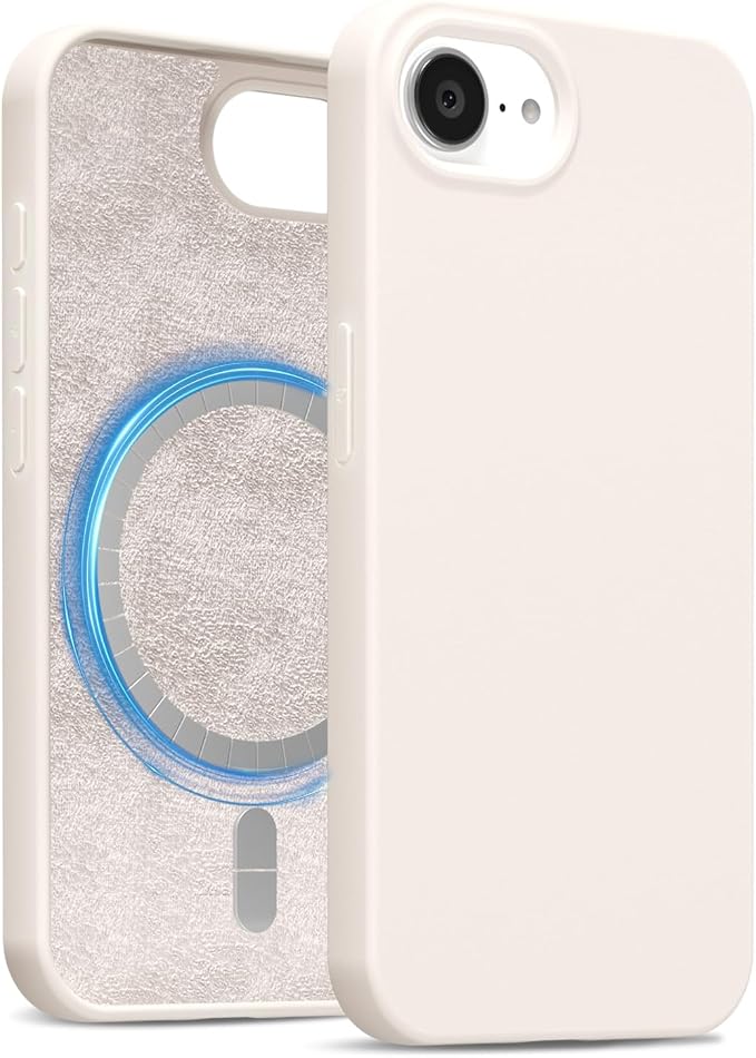 for iPhone 17e 16e Case Silicone Compatible with Magsafe Case, Ultra Slim Thin Magnetic Phone Cases Mag Safe, Cute Soft Rubber Gel Plain Wireless Charging Cover for Women, Beige Stone Cream