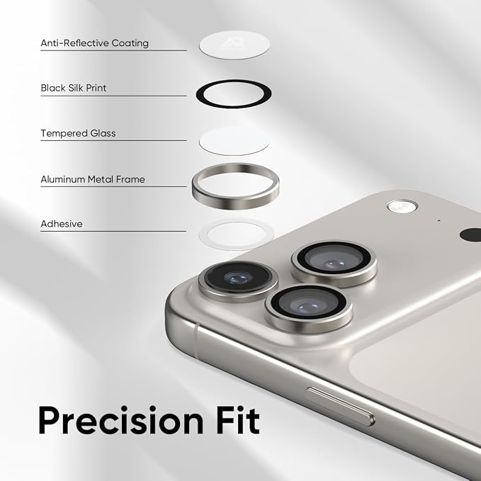 FLOLAB NanoArmour Anti-Reflective for iPhone 17 Pro Max/iPhone 17 Pro Camera Lens Protector - Durable Tempered Glass with Aluminum Ring, TruColors, Ultra Clear, Easy Install - Grey