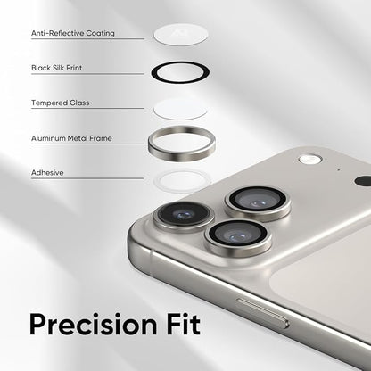 FLOLAB NanoArmour Anti-Reflective for iPhone 17 Pro Max/iPhone 17 Pro Camera Lens Protector - Durable Tempered Glass with Aluminum Ring, TruColors, Ultra Clear, Easy Install - Grey