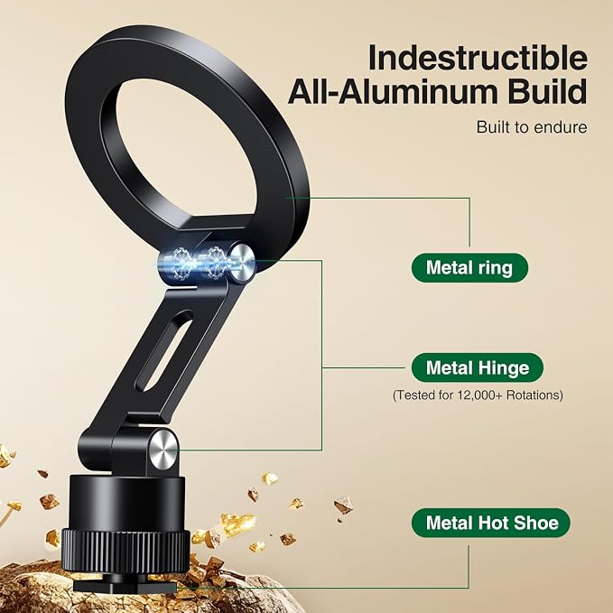 elitehood Magnetic Magsafe Tripod Phone Mount Holder, Foldable Phone Holder for Tripod Attachment with 1/4” Screw & Cold Shoe, All Aluminum iPhone Mount Adapter for Recording Shooting Vlogging