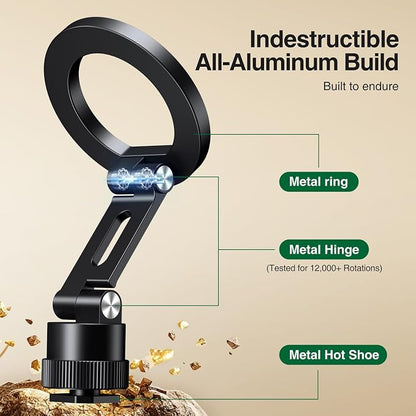 elitehood Magnetic Magsafe Tripod Phone Mount Holder, Foldable Phone Holder for Tripod Attachment with 1/4” Screw & Cold Shoe, All Aluminum iPhone Mount Adapter for Recording Shooting Vlogging