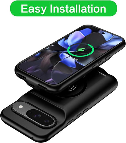 Battery Case for Google Pixel 9/9 Pro, 10000mAh Rechargeable Portable Charging Case with Wireless Charging Compatible for Google Pixel 9/9 Pro (6.3 inch) Extended Battery Pack Charger Cover (Black)