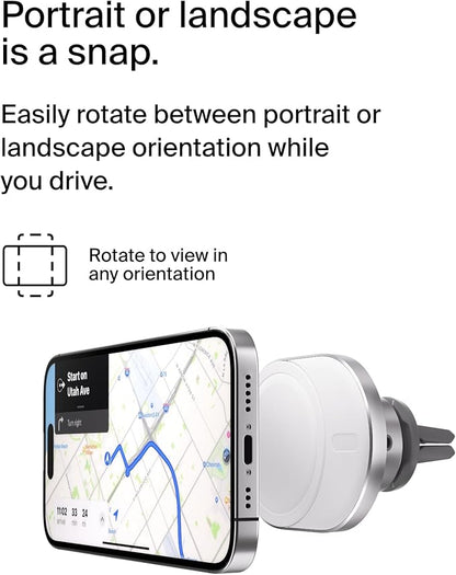 Belkin MagSafe-Compatible Wireless Car Charger 15W, Fast Charging Wireless Charger - Powerful Magnetic Vent Holder for iPhone 17, 16, 15, 14, 13 Series, Pixel 10, Secure Car Phone Mount - White