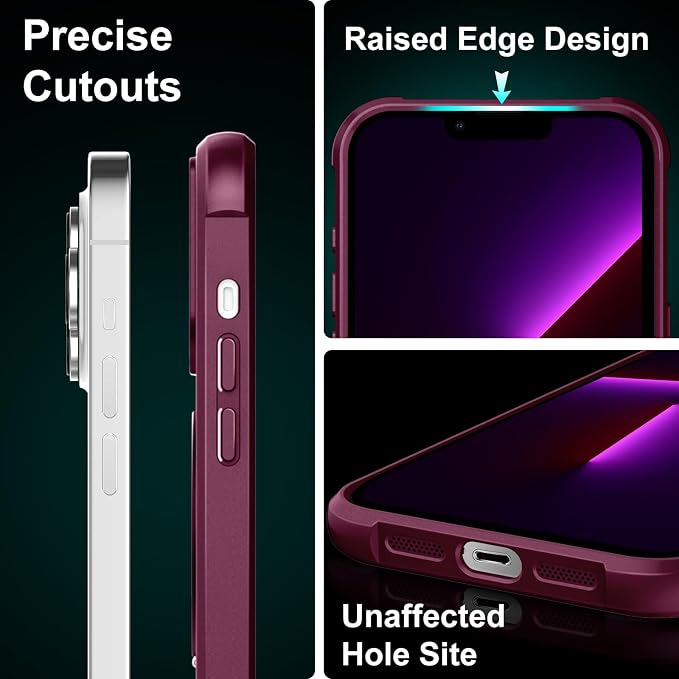 360° Magnetic Swivel Ring for iPhone 13 pro case, Built-in Metal Stand and Ring Holder, Magsafe Compatible, Military Grade Protection, Shock and Vibration Resistant - Wine Red