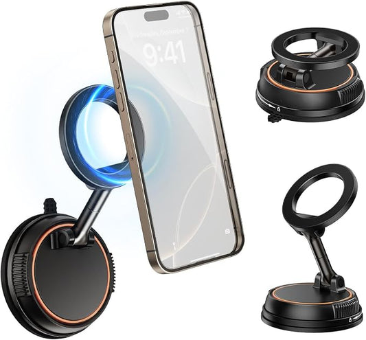 Vacuum Suction Cup Phone Mount,Hands-Free Magnetic Shower Cell Phone Holder,Adjustable Phone Suction Grip for Mirror/Car Dashboard/Gym,Compatible with MagSafe iPhone 16/15/14/13/12 (X20)