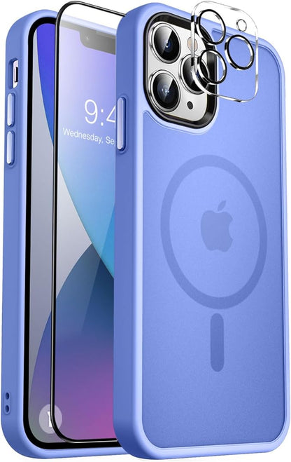 MOCCA Strong Magnetic for iPhone 13 Pro Max Case,[Compatible with Magsafe][Glass Screen Protector+Camera Lens Protector] Slim Thin Shockproof Cover Phone Case for iPhone 13 Pro Max 6.7", Blue