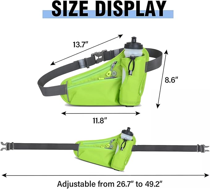 HOTEMIA Fanny Pack with Water Bottle Holder, Hydration Running Belt for Men Women Adjustable Strap Waist Bag Suitable for Hiking Running Walking Jogging Camping (Bottle Not Included) (Green)