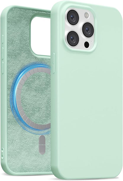 for iPhone 15 Pro Case Silicone Compatible with Magsafe Case, Ultra Slim Thin Magnetic Phone Cases Mag Safe, Cute Soft Rubber Gel TPU Matte Plain Wireless Charging Cover for Women, Mint Green