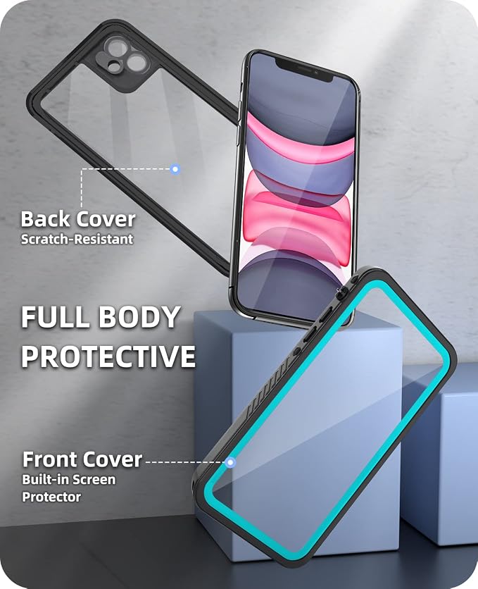WIFORT for iPhone 11 Waterproof Case - [Certified Water Proof & Military Protection] with [Built-in Screen Protector], Full Body Shockproof Phone Case Cover for iPhone 11 6.1" - Teal