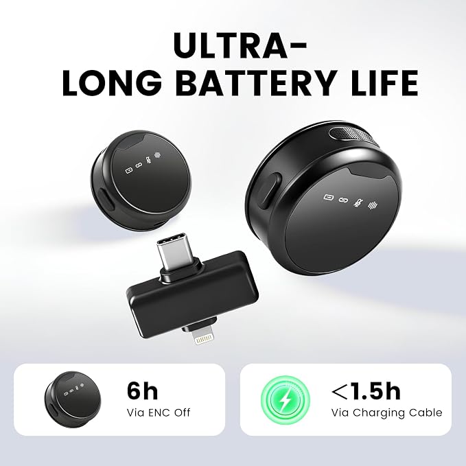 Wireless Lavalier Microphones for iPhone/Android/iPad, Mini Microphones with Noise Reduction, 2.4GHz, Magnetic Clip, Lapel Mics Wireless for Video Recording, Streaming, Vlogging, YouTube Tiktok, 131FT