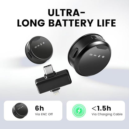 Wireless Lavalier Microphones for iPhone/Android/iPad, Mini Microphones with Noise Reduction, 2.4GHz, Magnetic Clip, Lapel Mics Wireless for Video Recording, Streaming, Vlogging, YouTube Tiktok, 131FT