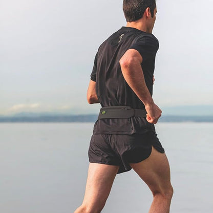 Amphipod AirFlow MicroStretch Plus Belt, Ultra-Light Minimalist Runners Waist Pack Bag for Running & Walking, Men & Women - Black/Silver - XL