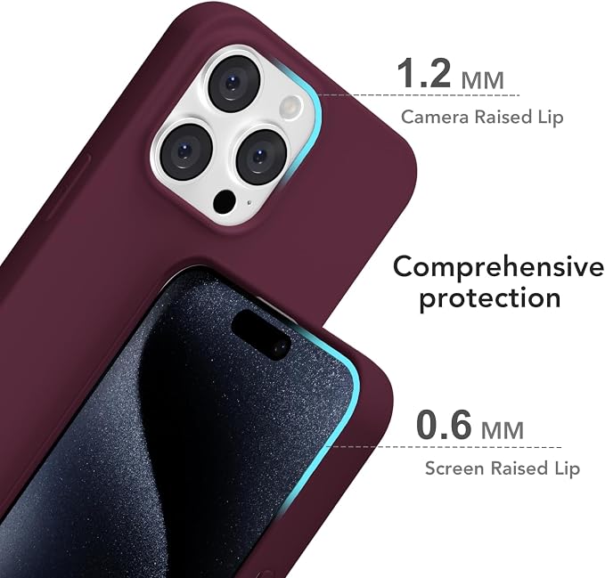 for iPhone 15 Pro Case Silicone Compatible with Magsafe Case, Ultra Slim Thin Magnetic Phone Cases Mag Safe, Cute Soft Rubber Gel Matte Plain Wireless Charging Cover for Women, Burgundy Maroon