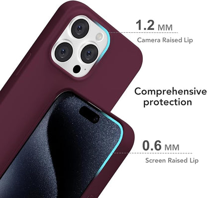 for iPhone 15 Pro Case Silicone Compatible with Magsafe Case, Ultra Slim Thin Magnetic Phone Cases Mag Safe, Cute Soft Rubber Gel Matte Plain Wireless Charging Cover for Women, Burgundy Maroon