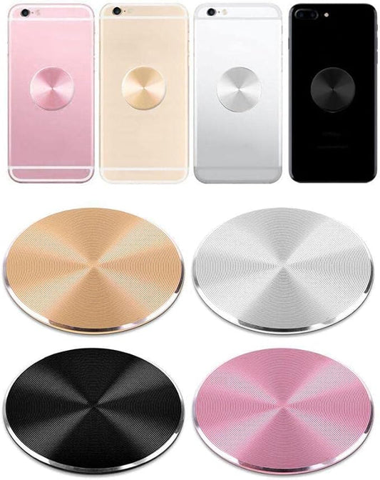 Cute Replacement Metal Plates Set 4 Pack for Magnetic Phone Holder. Kit of 4 Mix Round Discs Without Holes for Car Mount, Phone Case Back. Strong Circular 3M Adhesive Cell Phone Magnet Stickers.