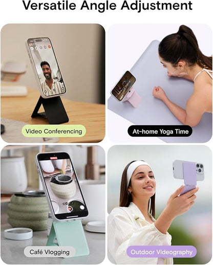 MOFT Phone Stand, Magnetic Phone Tripod Stand Stain-Resistant MOVAS Leather & Angle Adjustment & Strong Magnets Tripod for iPhone 17/16/15/14/13/12 (Included Metal Ring)-Seafoam
