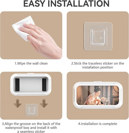 Waterproof Shower Phone Holder, 480° Rotating Adjustable Wall Mount with HD Touch Screen, Fog-Proof Bathroom Case for 4-7 Inch Phones
