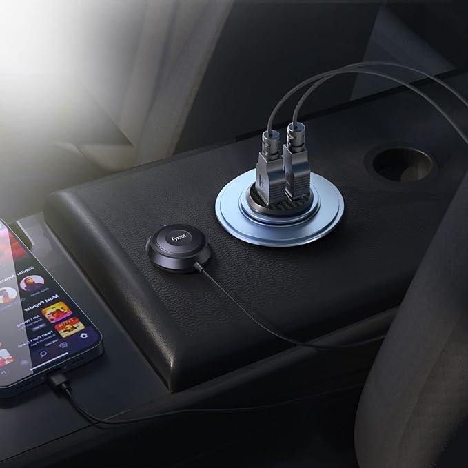 Smof Bluetooth Car Adapter, Aux Bluetooth Adapter for Car with Dual Port USB Charger & Ground Loop Noise Isolator, Wireless Audio Receiver with 3.5mm Aux Port, Hands-Free Calls, Dual Connection