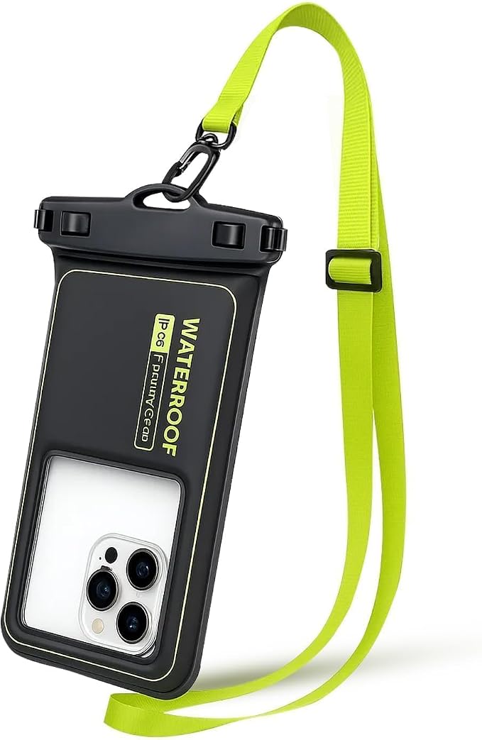 MOLOSLEEVE Floating Waterproof Pouch, with Adjustable Neck Lanyard, Marine IP68 Cellphone Dry Bag Compatible with 17/16/15/14/13 Pro Max/12/S24 Up to 7", 1 Pack-Black/Yellow