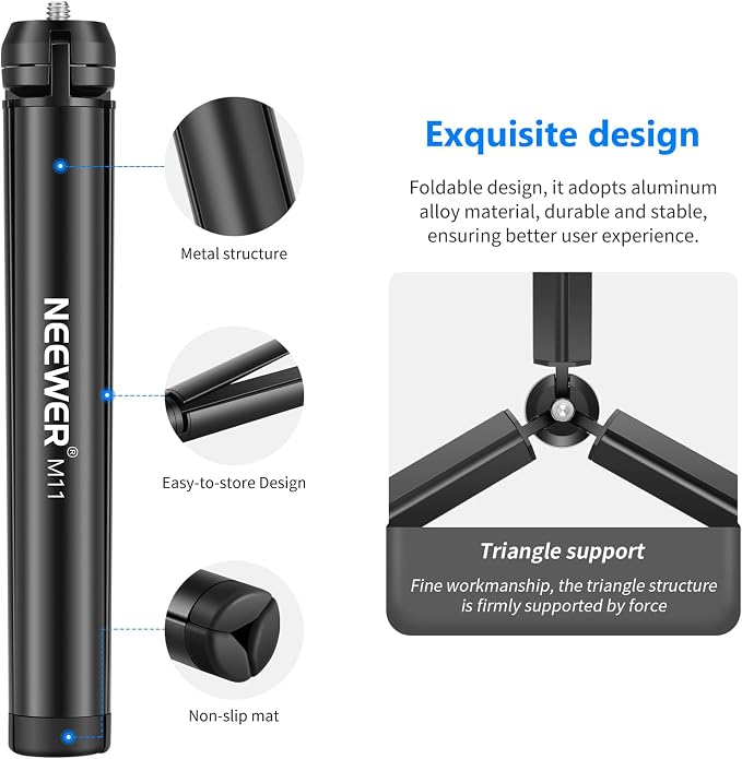 NEEWER Mini Metal Tripod, Table Stand, Desktop Compact Tripod Compatible with Crane M2, Smooth Q2, Gimbal Grip Stabilizer and All Cameras
