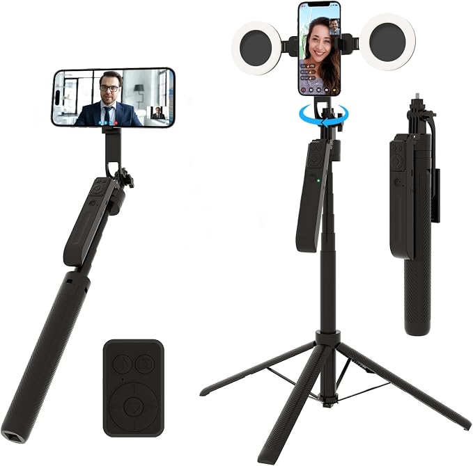 Auto Face Tracking Selfie Stick Tripod with Fill Light, 360 Rotation & Gesture Control, 70.9" Selfie Stick Tripod for iPhone with Remote for for TikTok/Vlog/Live Stream/Video Recording