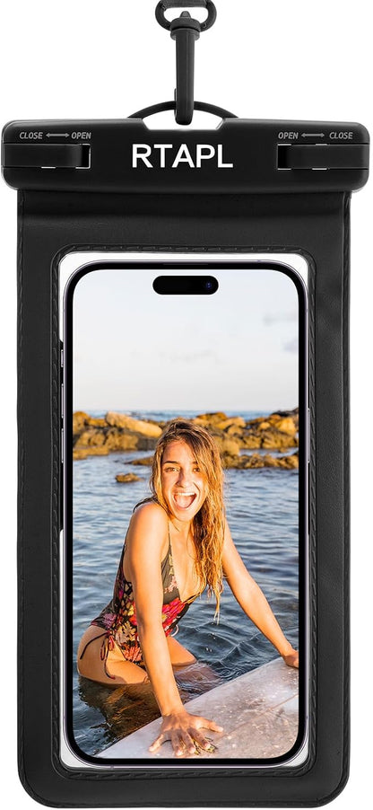 2-in-1 Floating Waterproof Phone Pouch & Detachable Armband, IPX8 Certified Dry Bag with Lanyard, Universal Protector for iPhone 17-11 Pro Max Plus Air & Galaxy S25/S24.Black