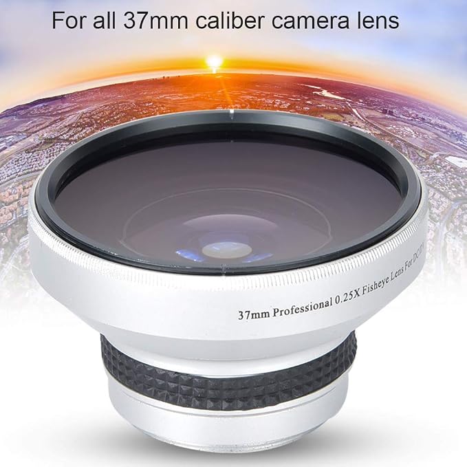 Fish Eye Lens Phone, 37mm 0.25X Super Fisheye Lens, Silver Strong Applicability Additional Lens for 37mm Caliber Camera Lenses
