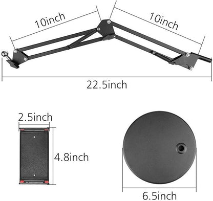 Overhead Phone Mount Stand ChromLives Phone Video Stand Articulating Arm Phone Mount Table Top with Base Adjustable 360° Cell Phone Tablet Holder Mount Desktop Compatible with Phones, Tablets, iPad