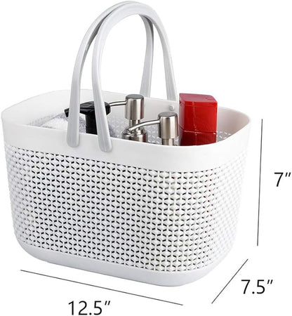 UUJOLY Plastic Organizer Storage Baskets with Handles, Shower Caddy Bins Organizer for Bathroom and kitchen（White）