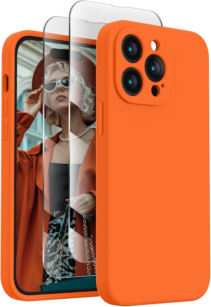 FireNova Designed for iPhone 14 Pro Case, Silicone Upgraded [Camera Protection] Phone Case, Soft Anti-Scratch Microfiber Lining Inside, 6.1 inch, Neon Orange