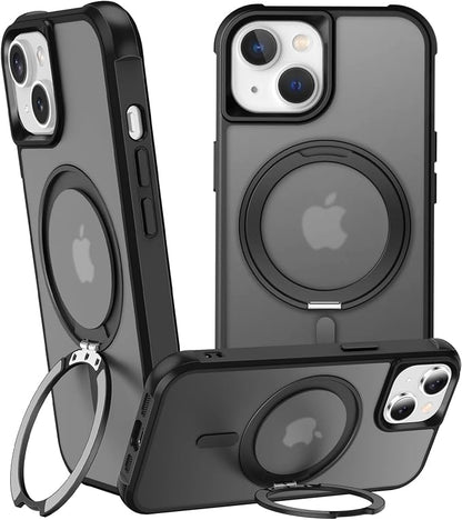 360° Magnetic Swivel Ring for iPhone 14 case, Built-in Metal Stand and Ring Holder, Magsafe Compatible, Military Grade Protection, Shock Resistant - Black