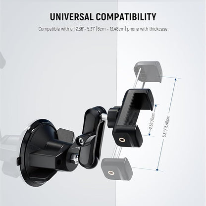 NEEWER Phone Holder for Your Car, 360° Rotating Vacuum Suction Cup Metal Cell Phone Mount Magic Arm Compatible with iPhone Samsung for UTV Windshield Skylight Glass Navigation Video Recording, PA136