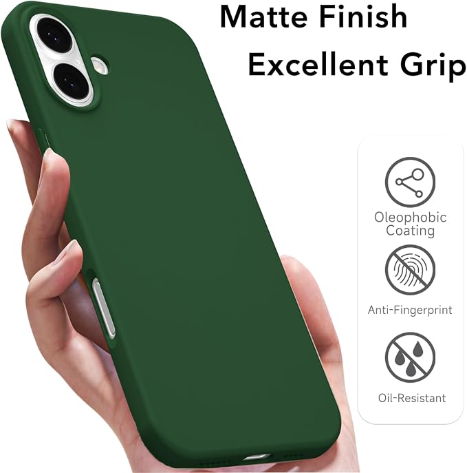 for iPhone 16 Plus Case Silicone Compatible with Magsafe Case, Ultra Slim Thin Magnetic Phone Cases Mag Safe, Cute Soft Rubber Gel TPU Matte Plain Wireless Charging Cover for Women, Dark Green