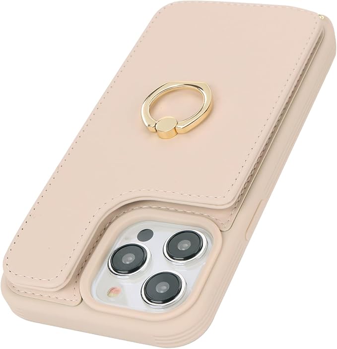 Lipvina for iPhone 13 Pro Max/iPhone 12 Pro Max Case with Card Holder for Women,Crossbody Strap Lanyard,Credit Card Holder,Ring Stand,Snap Clasp,Wallet Case 6.7 inch (Beige)
