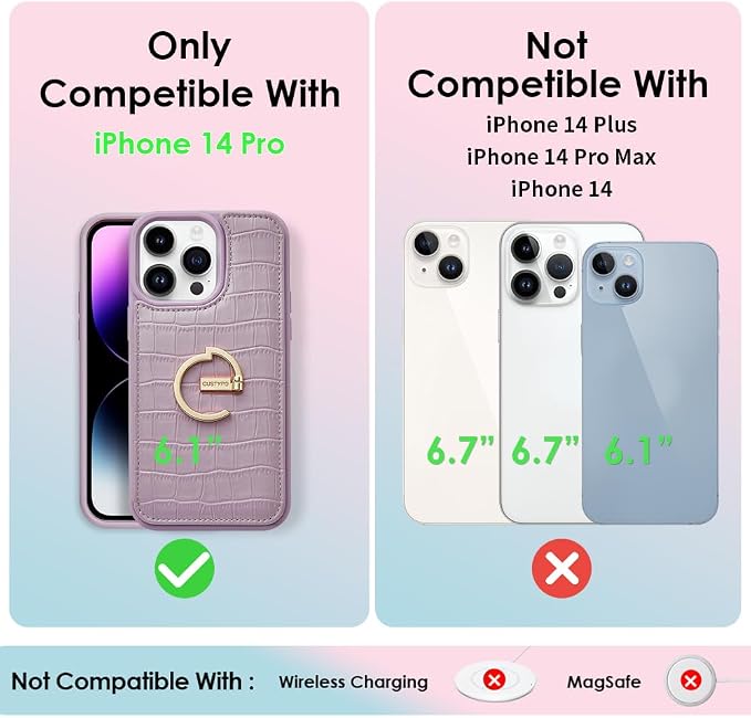 CUSTYPE for iPhone 14 Pro Phone Wallet Case with Card Holder,Ring Holder Kickstand Card Slots Case,Women and Girl for iPhone 14 Pro 6.1"-Purple