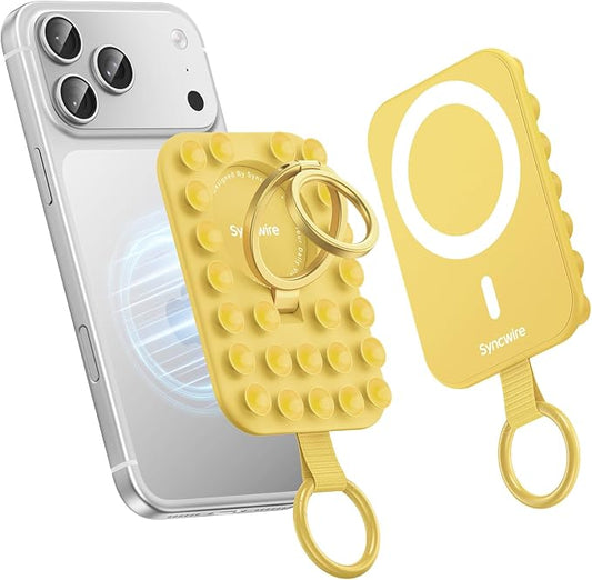 Syncwire Magnetic Suction Phone Mount for MagSafe, Silicone Octo Cup Buddy Sticky Grip Ring Holder, Hands-Free/Selfie/Video for TikTok & Instagram Influencer/Creator, iPhone Compatible,Sunshine Yellow