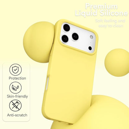 for iPhone 17 Pro Case Silicone Compatible with Magsafe Case, Ultra Slim Thin Magnetic Phone Cases Mag Safe, Cute Soft Rubber Gel TPU Matte Plain Wireless Charging Cover for Women, Yellow