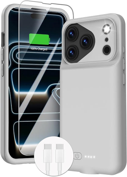 GIN FOXI Battery Case for iPhone 17 Pro, Charging Case Charger 8500mAh Ultra-Slim Lightweight Powerful Battery Pack 15W Fast Rechargeable Anti-Fall TPU Juice Box for 17 Pro (6.3") Grey