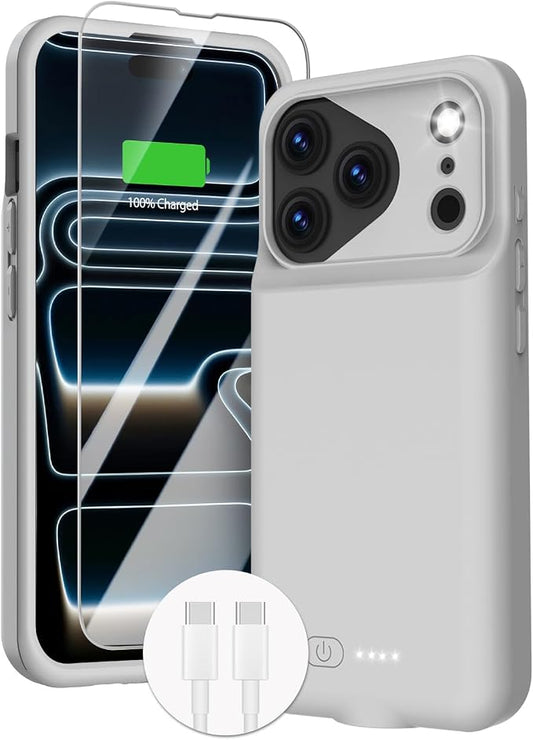 GIN FOXI Battery Case for iPhone 17 Pro, Charging Case Charger 8500mAh Ultra-Slim Lightweight Powerful Battery Pack 15W Fast Rechargeable Anti-Fall TPU Juice Box for 17 Pro (6.3") Grey