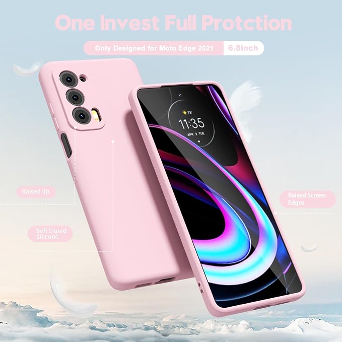 oakxco for Motorola Moto Edge 2021/Edge 2021 5G UW Phone Case Liquid Silicone, Thin Slim Soft Rubber Gel TPU Plain Simple Cover for Women, Matte Solid Color, Pink Sand