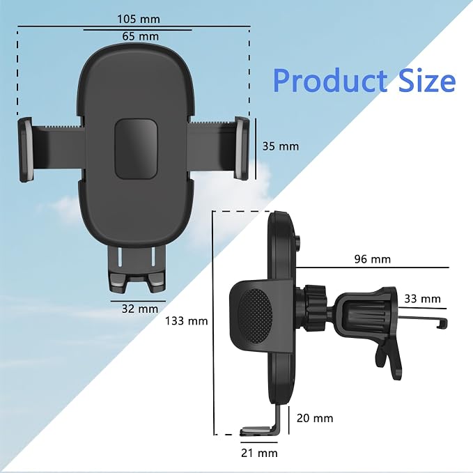 Phone Holder for Car Vent [2026 Upgraded Clip] Cell Phone Mount Hands Free Cradle Air Vent for iPhone 17 16 Pro Max and Universal Smartphone (Black)