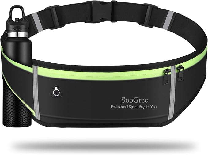 SooGree Men Women Running Belt Fanny Pack,Reflective Workout Sport Waist Pack Bag,Running Phone Holder Belt with Water Bottle Holder, Ideal for Running,Walking,Cycling,Gym Workouts (GSP1189-Black)