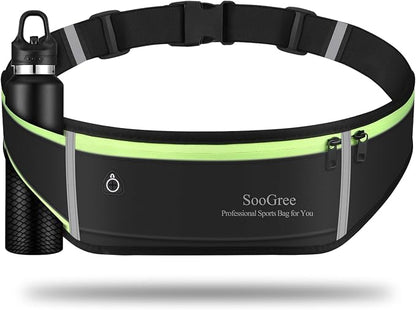 SooGree Men Women Running Belt Fanny Pack,Reflective Workout Sport Waist Pack Bag,Running Phone Holder Belt with Water Bottle Holder, Ideal for Running,Walking,Cycling,Gym Workouts (GSP1189-Black)