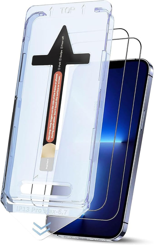 for iPhone 13 Pro Max Screen Protector, Military Grade Shatterproof 9H+ Tempered Glass, Auto Dust-Removal Installation, Full Coverage, HD Clear, Anti-Scratch, Anti-Fingerprint, No Bubble