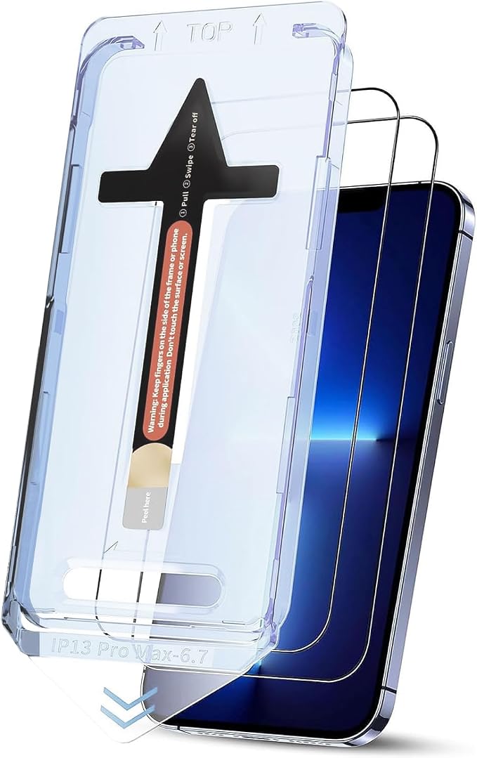 for iPhone 14 Plus Screen Protector, Military Grade Shatterproof 9H+ Tempered Glass, Auto Dust-Removal Installation, Full Coverage, HD Clear, Anti-Scratch, Anti-Fingerprint, No Bubble
