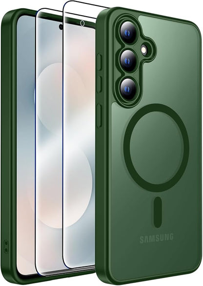 MOZOTER for Samsung Galaxy S25 FE Case,[Compatible with MagSafe] Green | [12Ft Military Dropproof][2*Screen Protector]Translucent Shockproof Holsters Case for S25 FE-Green