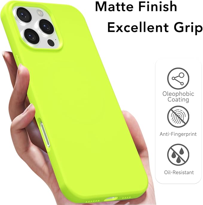 for iPhone 16 Pro Case Silicone Compatible with Magsafe Case, Ultra Slim Thin Magnetic Phone Cases Mag Safe, Cute Soft Rubber Gel TPU Matte Plain Wireless Charging Cover for Women, Neon Green