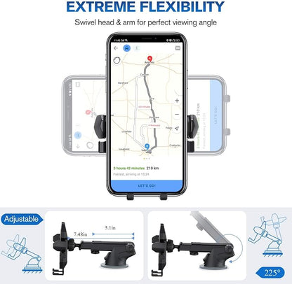 Manords Car Phone Mount Holder for Dashboard Windshield Compatible with All iPhone & Android Cell Phones, Black